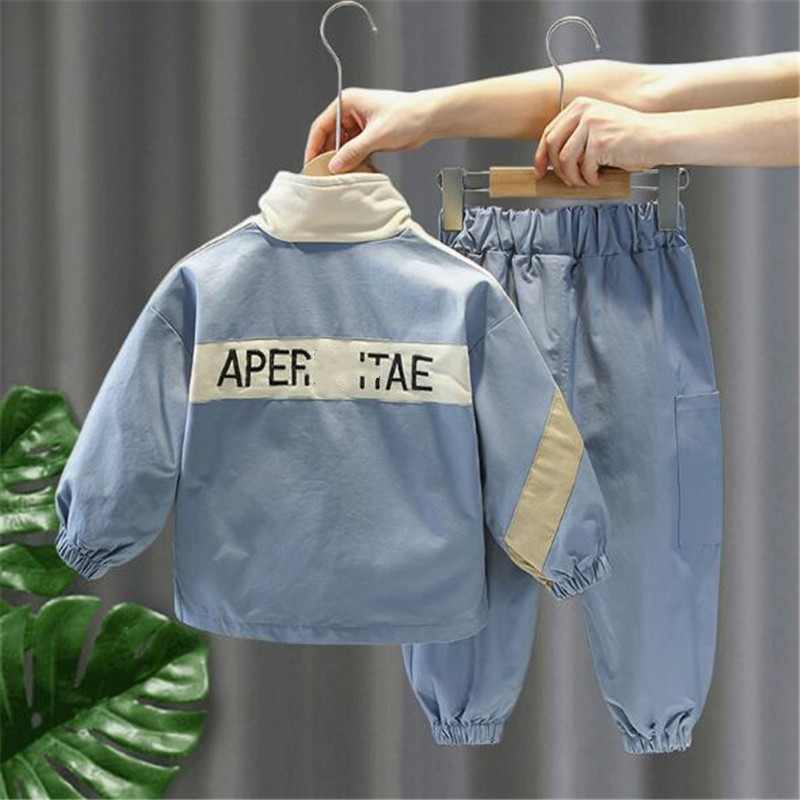 2024 New Children's Fashion and Handsome Suit spell color girl and Boys' Spring Sports Clothes Tide Two piece Set With a bag