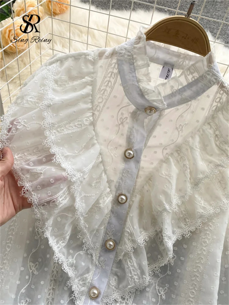 SINGREINY Elegant French Blouse Women Temperament Sweet Ruffles Loose Casual Tops Spring Long Sleeve Streetwear White Shirts 240229