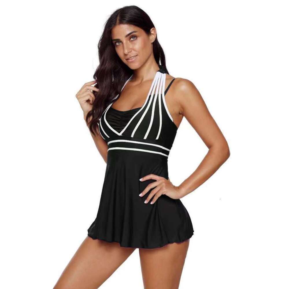 2024 New Solid Color Split Bikini Sexy Pressure Bar Skirt Large Women's Swimsuit