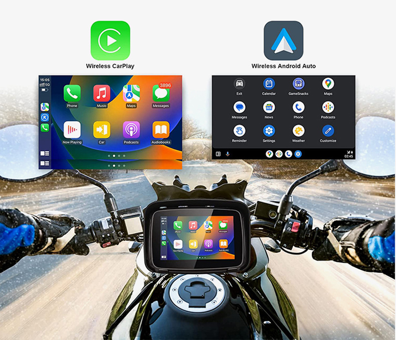 5 Inch Motorcycle Touch Monitor With CarPlay and Android Auto Outdoor IPSX7 Waterproof External Portable Motor Car Special GPS Navigator
