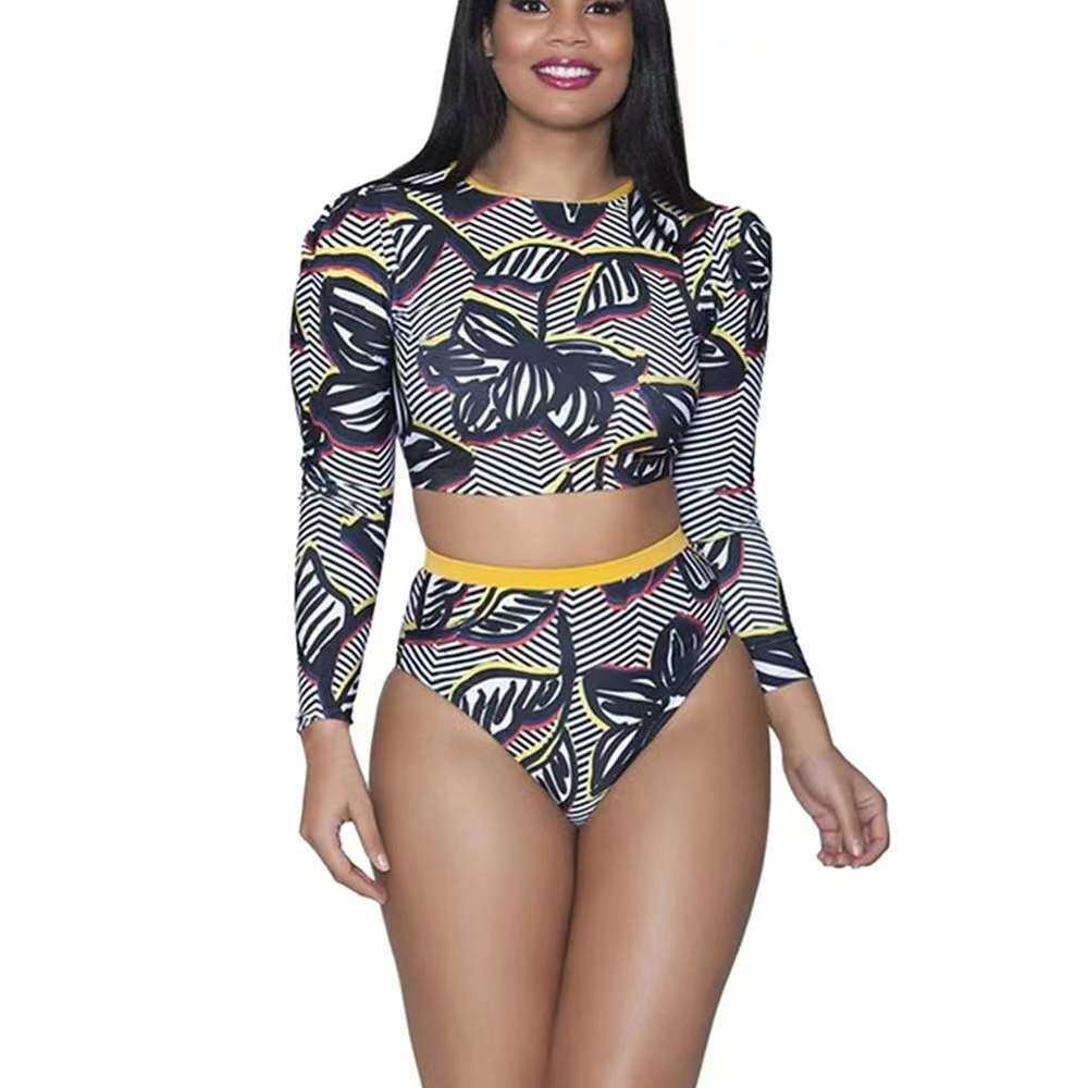 2024 New Long Sleeved High Waist Women's Split Bikini Blue White Black Swimsuit