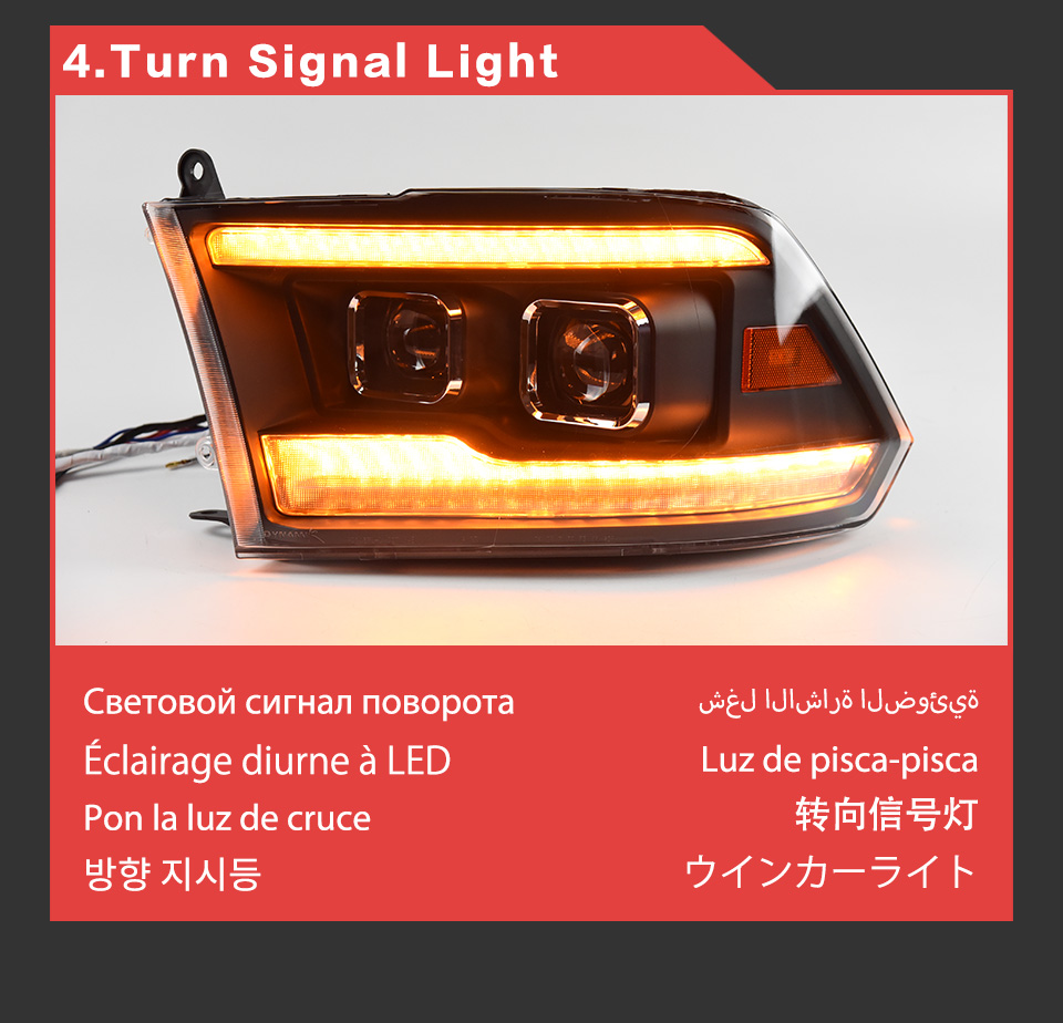 LED Daytime Running Head Lamp for Dodge RAM 1500 2500 Headlight 2009-2018 Turn Signal High Beam Light Projector Lens