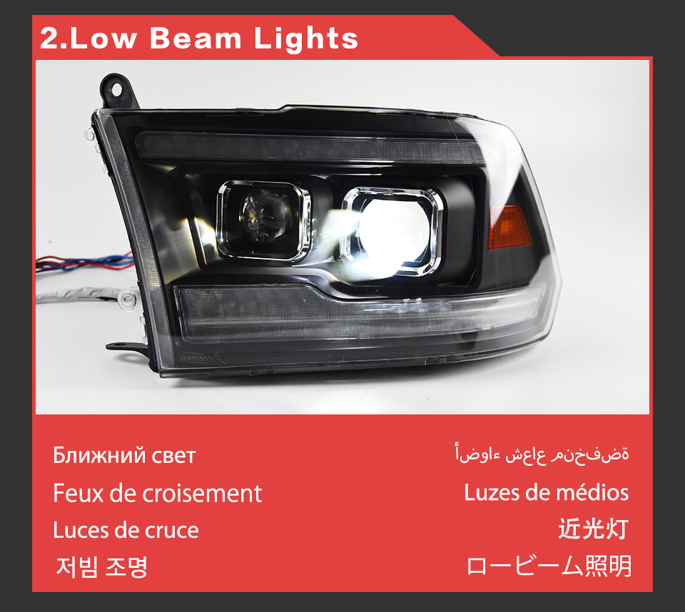 LED Daytime Running Head Lamp for Dodge RAM 1500 2500 Headlight 2009-2018 Turn Signal High Beam Light Projector Lens