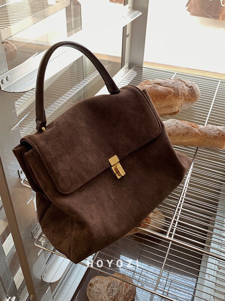 Minimalist Soft Leather Tote 2024 Spring/Summer New Women's and Large Capacity Commuter Handheld Single Shoulder Diagonal Straddle Bag suede coff
