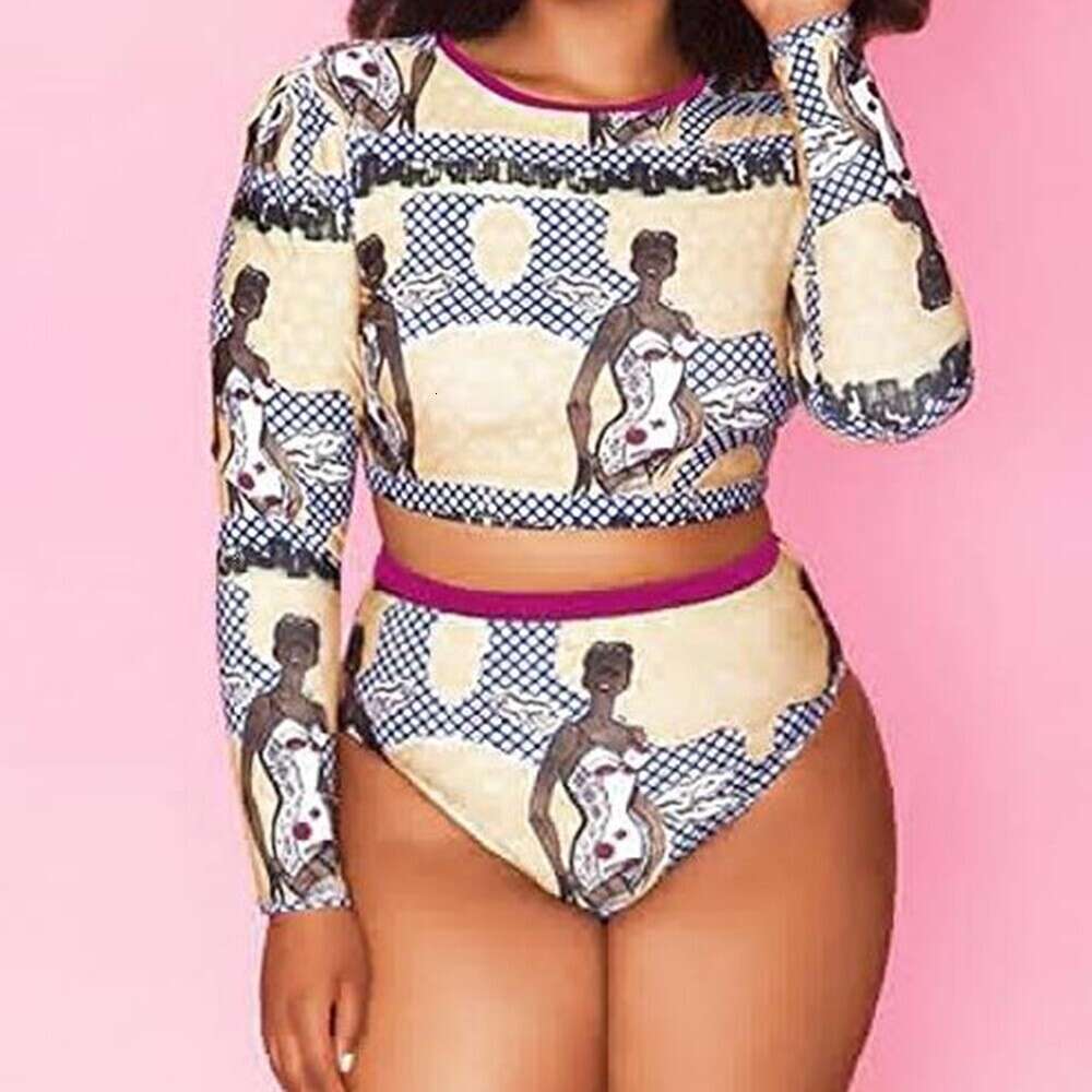 2024 New Long Sleeved High Waist Women's Split Bikini Blue White Black Swimsuit