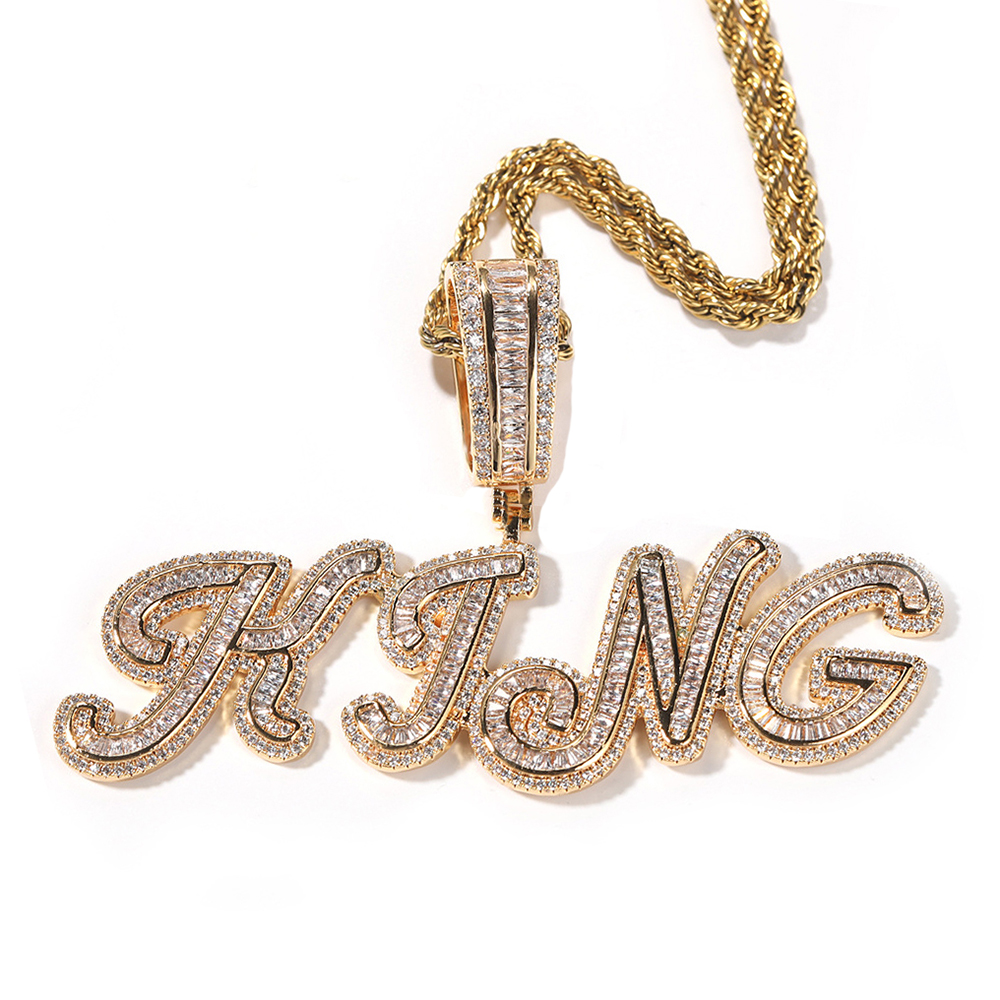 Custom A-Z Letters Name Pendant Necklace TopBg T Cubic Moissanite Hip Hop Real Gold Plated Jewelry