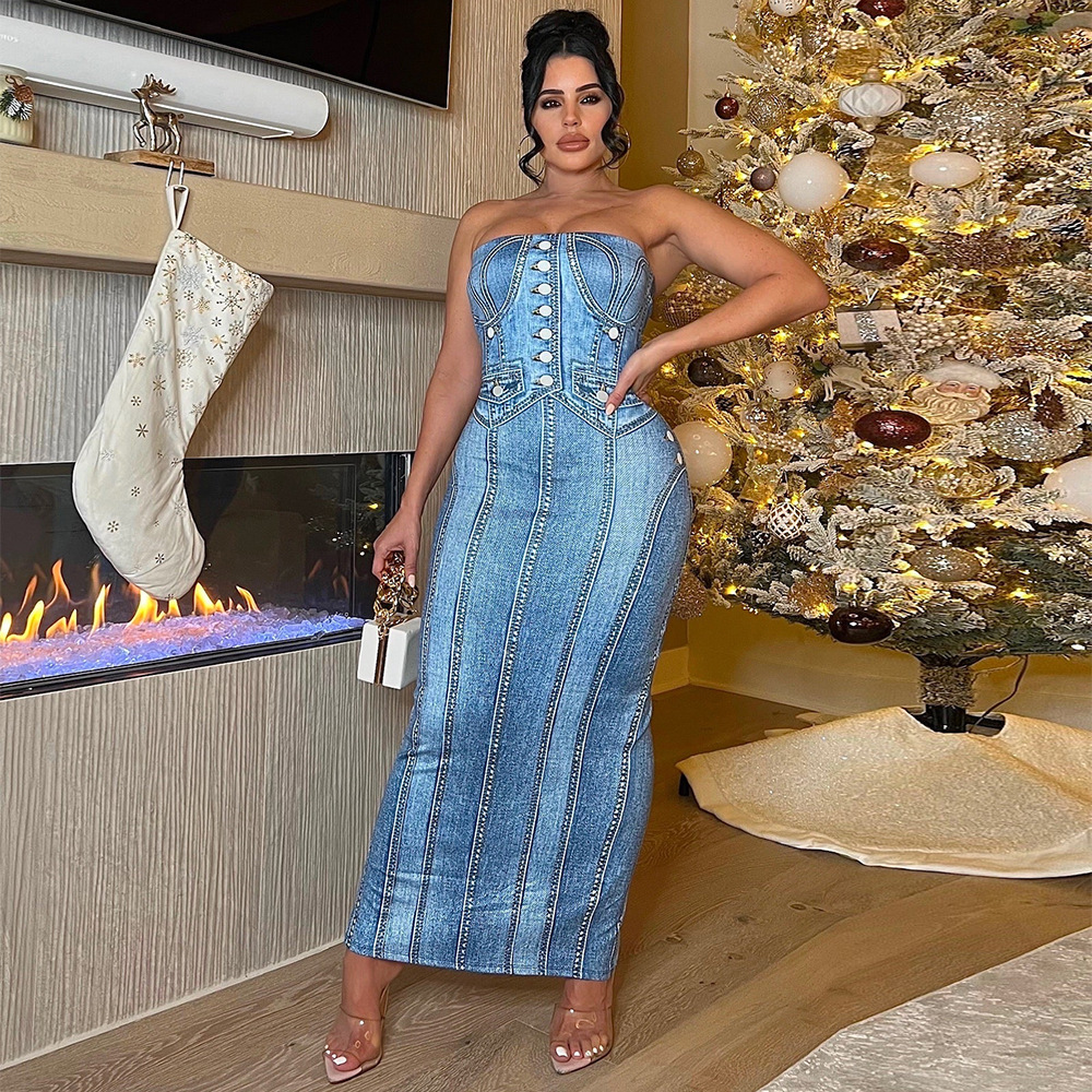 Fashion Womens Hip hop Denim Blue Jean Shirt Dress Female Lady Spring Autumn Ripped Jeans Tassel Girls Dresses Woman Clothes Club Blouses size S-XL