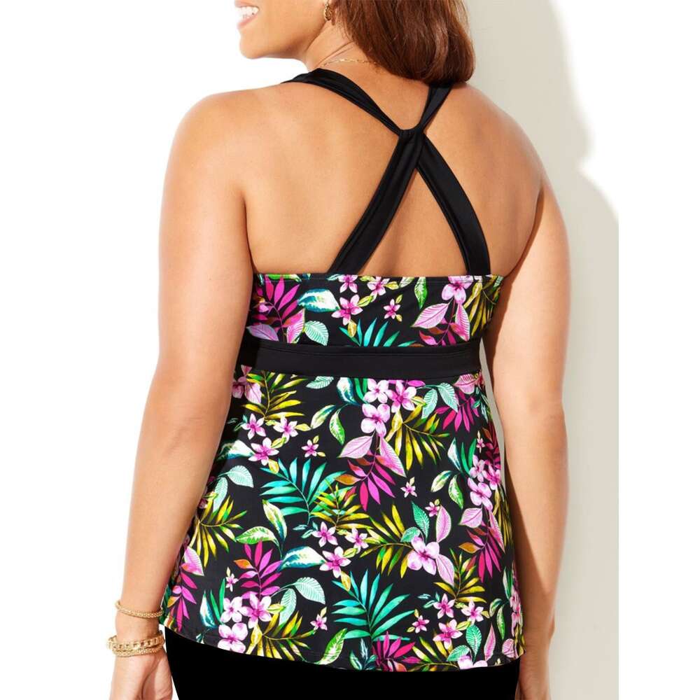 2024 New Split Women's Belly Covering Conservative Slimming V-neck Printed Tankini Swimsuit