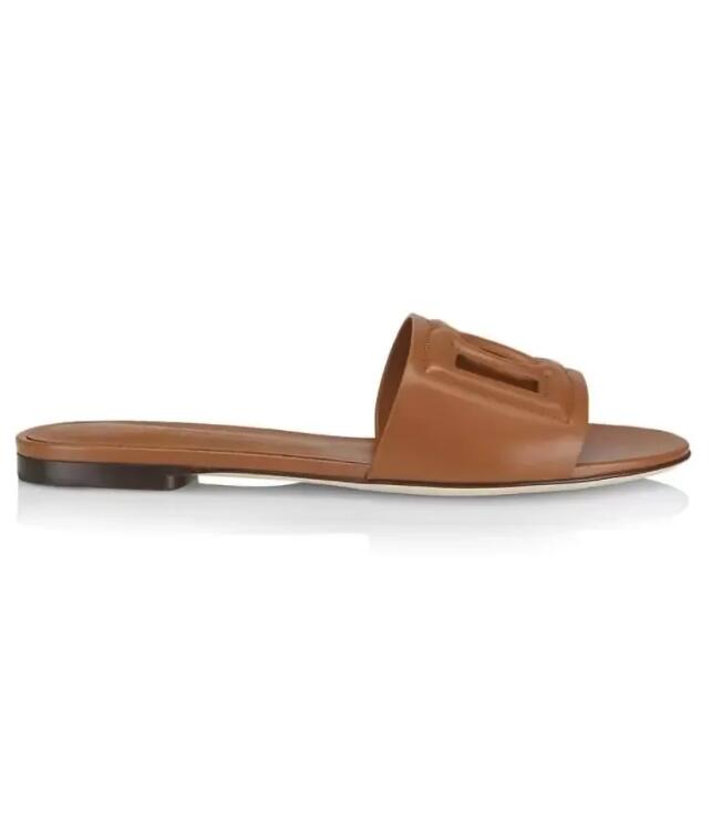 2024 Designer Women rubber sole Sandal Slippers cutout leather slides Flats Outdoor Beach Slip On Slides Casual Flips Flops