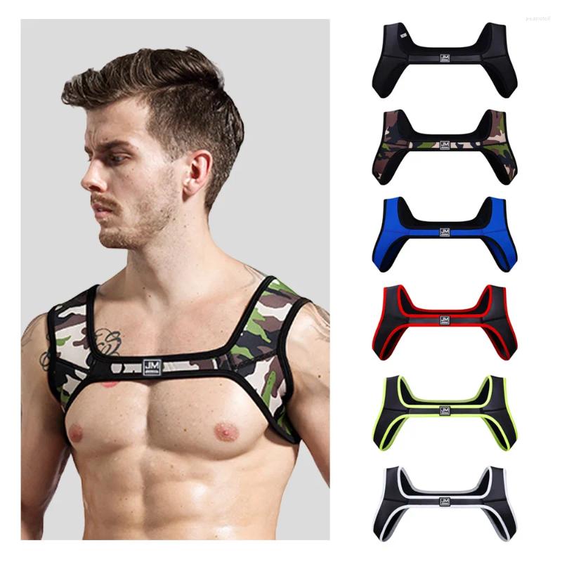 Men's Tank Tops Neoprene Mens Body Chest Harness Lingerie Sexy Shoulder Bondage Straps Gay Clubwear Male Protective Gear Support Top