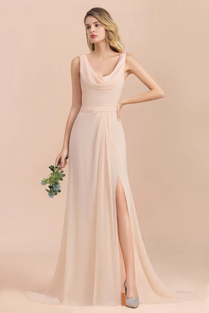 in Stock V Neck Long Bridesmaid Dresses Sexy Side Split Chiffon Formal Party Gowns Vestido Da Dama De Honra Fast Del Custom BM Estido Ma L Estido Ma L