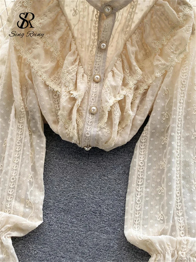 SINGREINY Elegant French Blouse Women Temperament Sweet Ruffles Loose Casual Tops Spring Long Sleeve Streetwear White Shirts 240229