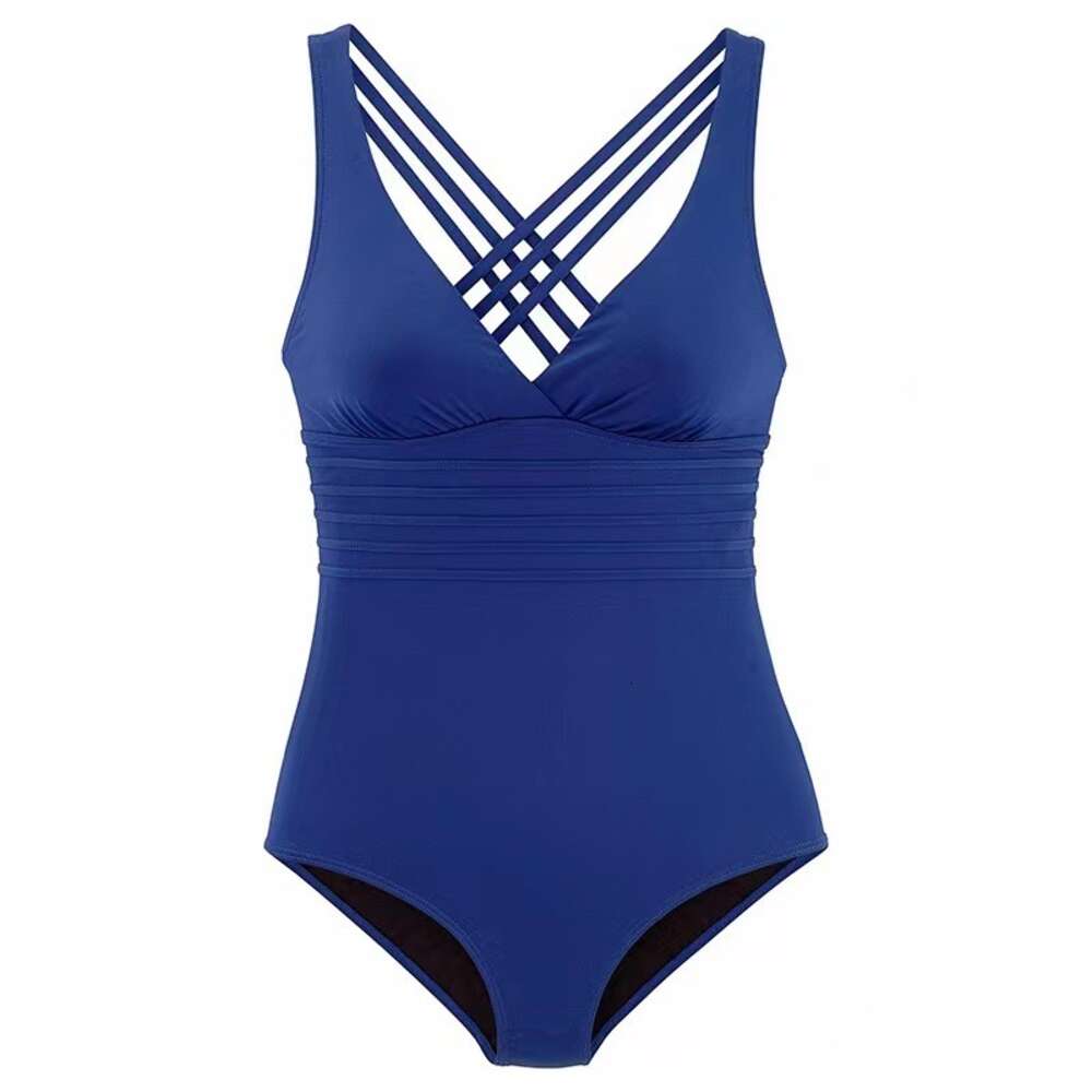 2024 New Deep V Sexy Open One Piece with Cross Back Solid Color Swimsuit for Women
