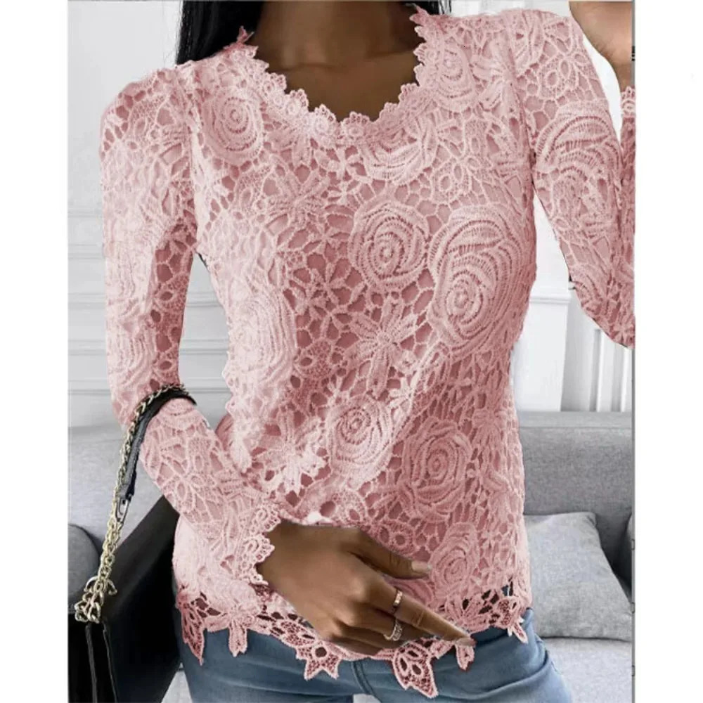 Spring Shirts for Women Tshirt Women Clothing Y2k Tops Vintage Lace Elegant Fashion Clothes Streetwear Casual Autumn T-shirts 240228