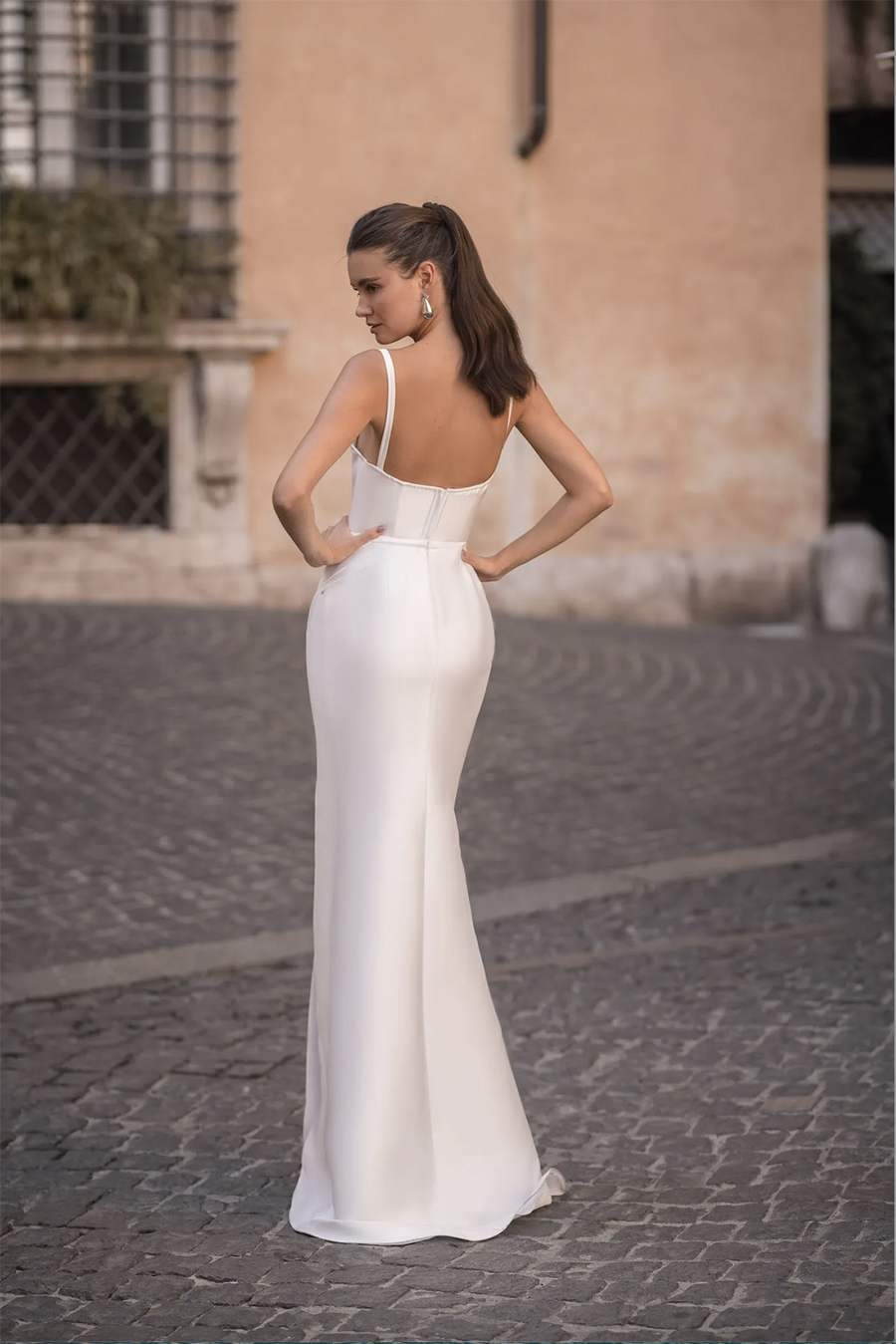 Berta A Line Dresses for bride Spaghetti Satin Overskirts Wedding Dress vestidos de novia Thigh Slit designer bridal gowns 0509