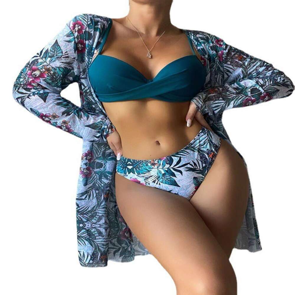 2024 New Point Three Piece Overcover Long Sleeved Split Swimsuit Women's Bikini