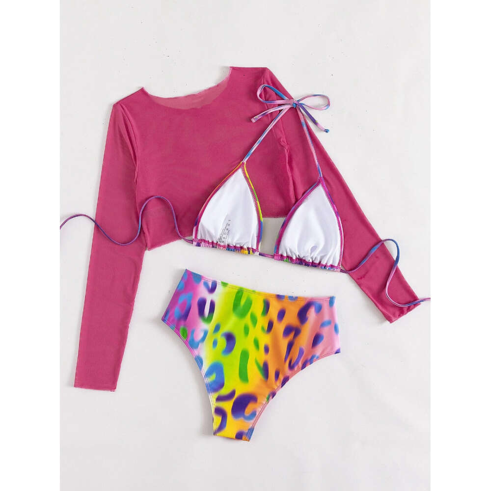 2024 New Sexy Long Sleeved Sunscreen Swimsuit Women's Three Piece Set High Waist Bikini