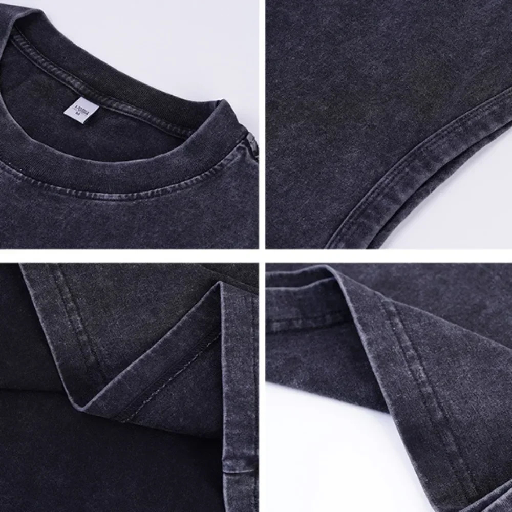 230gsm Cotton Washed Solid Sleeveless Tshirt Casual Sports Vest Summer American Retro Oneck Unisex Fashion Loose Vests 240304Z