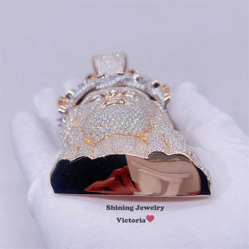 Pendant necklace Rose Gold Plating Over 925 Silver 4 Large Size Fully Iced Out Moissanite Diamond Jesus Piece Hip Hop