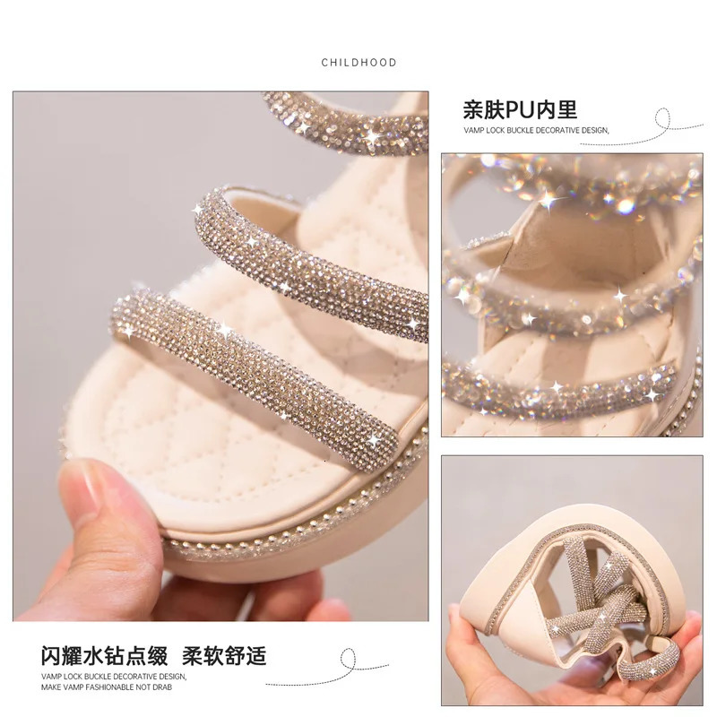 Summer Children's Girls Gladiator Sandals Rhinestone Crystal Princess Solf Shoes Non-slip Breathable Fashion Kids Sandals Girls 240328