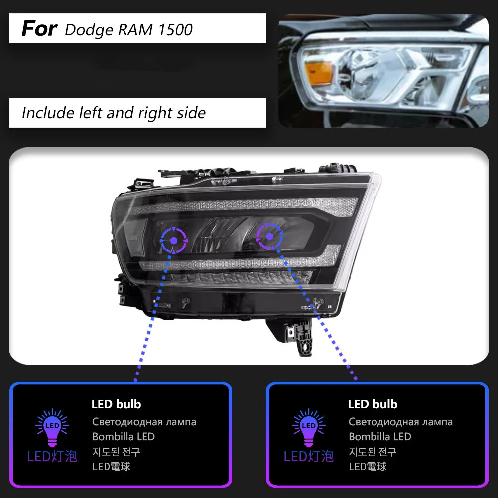 Head Lamp for Dodge RAM 1500 LED Daytime Running Headlight 2019-2021 2500 Turn Signal High Beam Light Car Lens