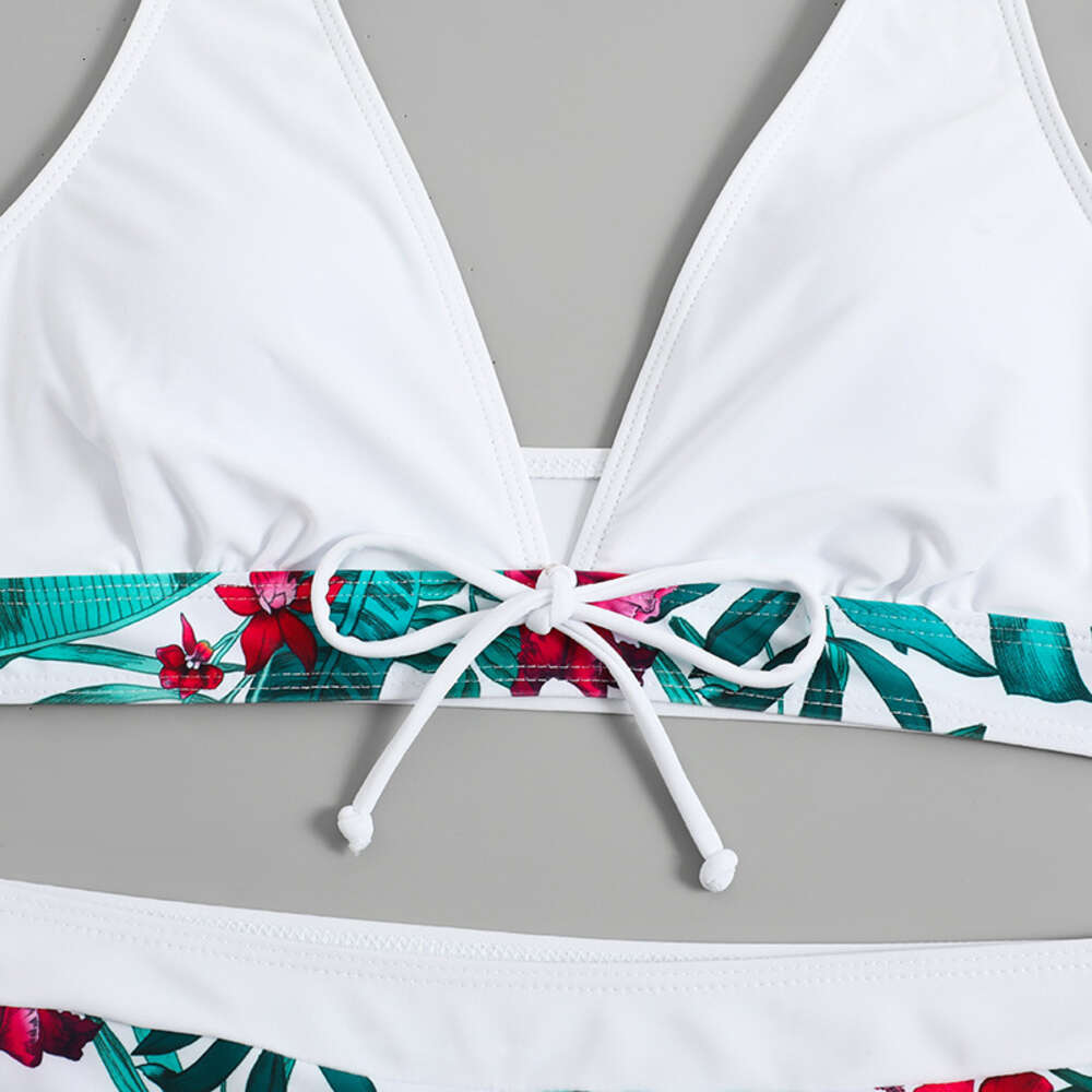 2024 Women's Split High Waist Flat Angle Lace Up Printed Solid Color Combination Sexy Swimwear