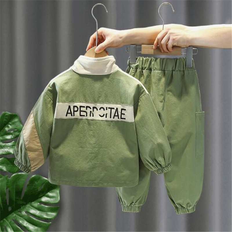 2024 New Children's Fashion and Handsome Suit spell color girl and Boys' Spring Sports Clothes Tide Two piece Set With a bag
