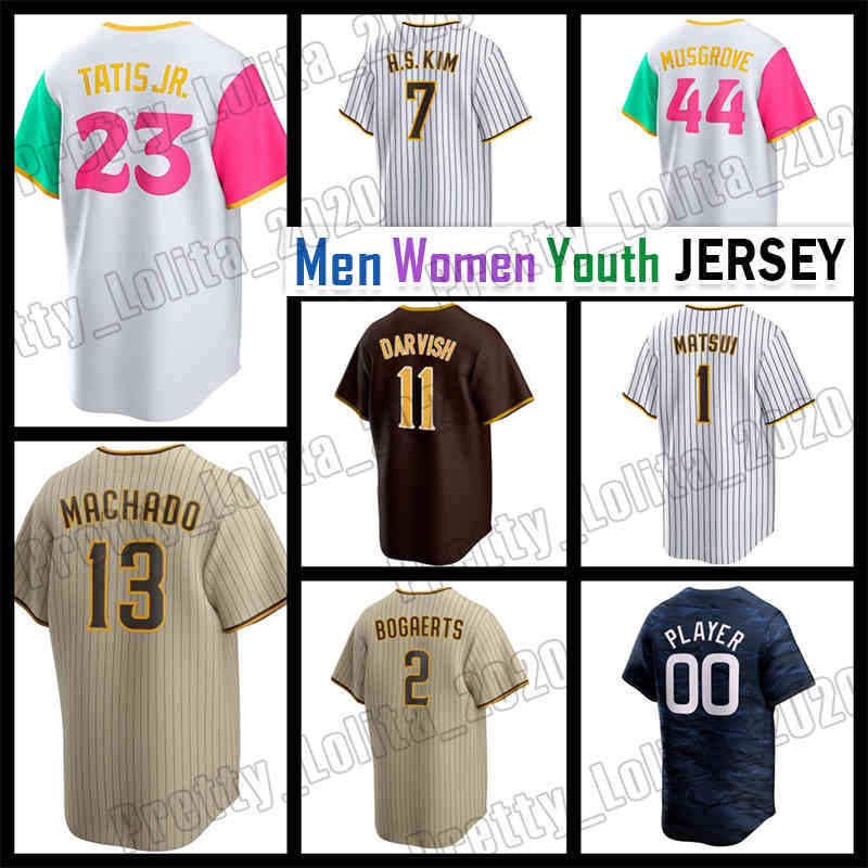 Baseball Jerseys 23 Fernando Tatis Jr Baseball Jersey 13 Manny Machado Yu Darvish San Diegos 7 HaSeong Kim Joe Musgrove 2 Xander Bogaerts Tony Gwynn Padres Jake Cronen
