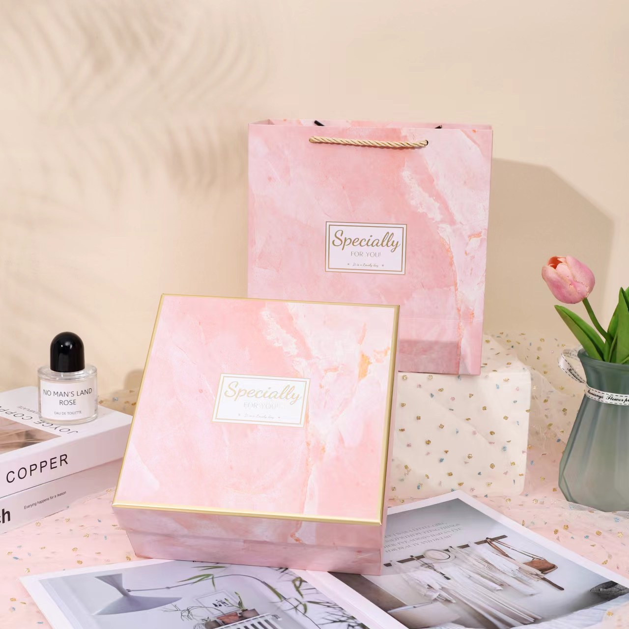 creative Marble Pattern Gift Box Square Heaven and Earth Cover Handheld Gift Box