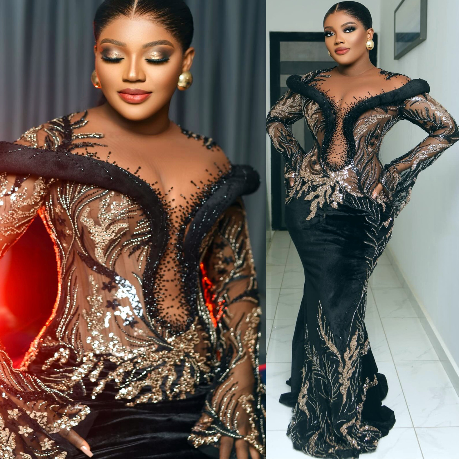 2024 Aso Ebi Mermaid Black Prom Dress Lace Beaded Satin Evening Formal Party Second Reception 50th Birthday Engagement Gowns Dresses Robe De Soiree ZJ