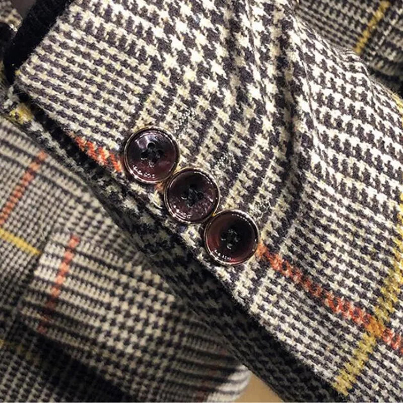 Spring Men Plaid Blazers British Printed Wedding Business Casual Blazer Suit Jacket Male Formal Blazers Plus Size S-3XL 240306