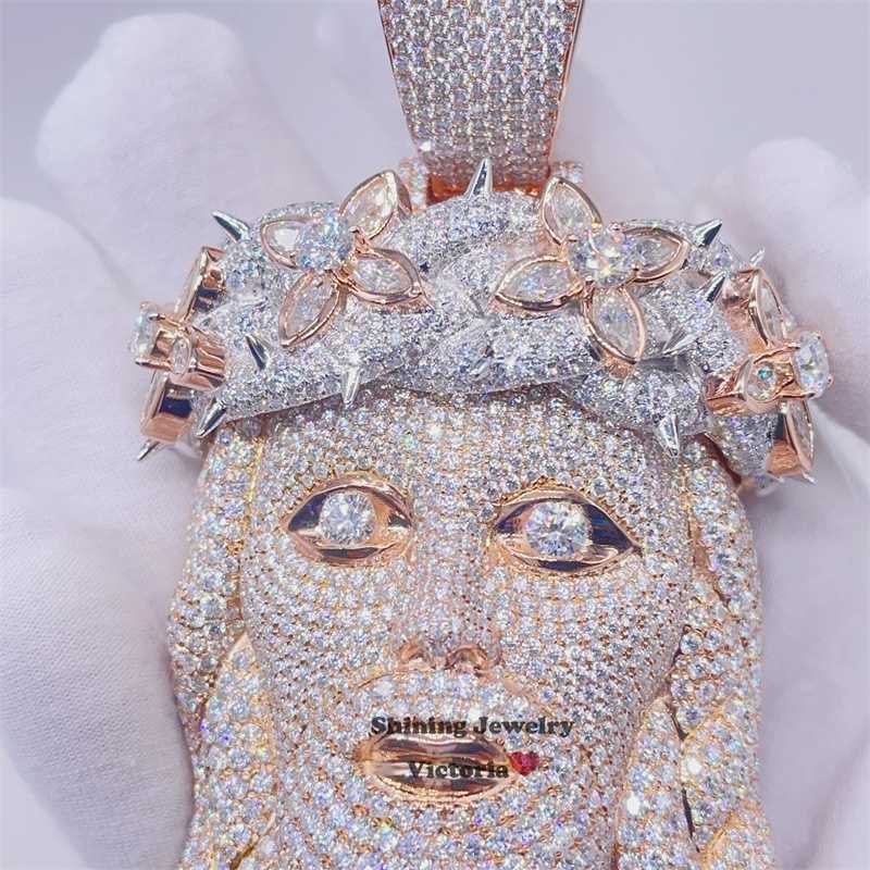Pendant necklace Rose Gold Plating Over 925 Silver 4 Large Size Fully Iced Out Moissanite Diamond Jesus Piece Hip Hop