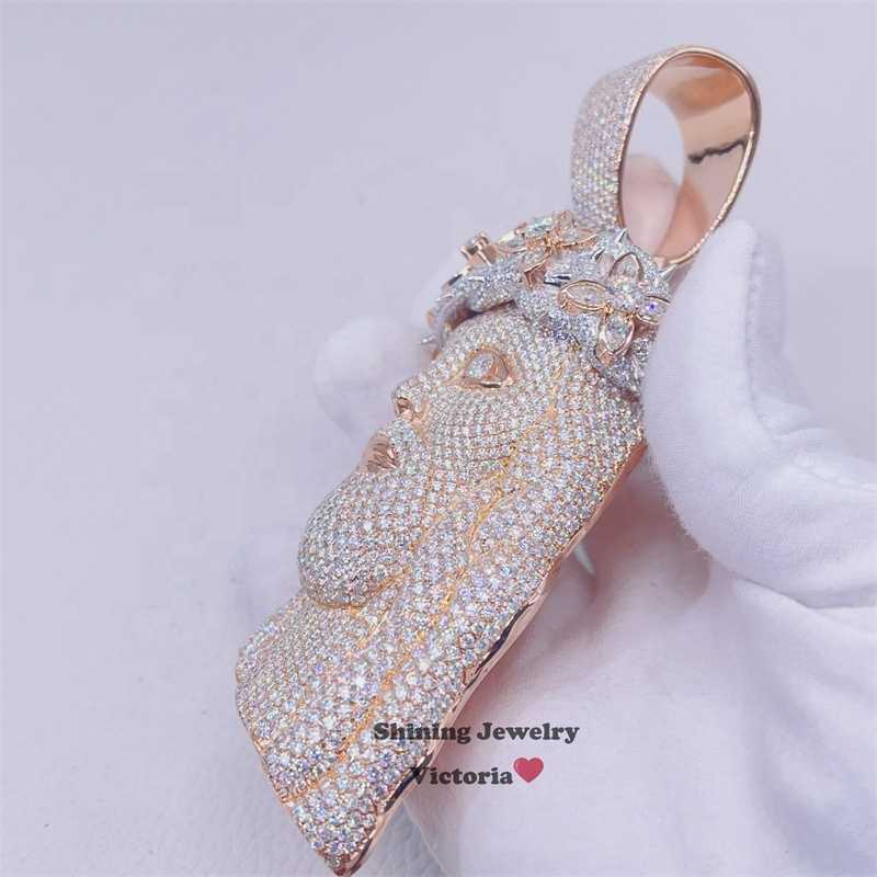 Pendant necklace Rose Gold Plating Over 925 Silver 4 Large Size Fully Iced Out Moissanite Diamond Jesus Piece Hip Hop