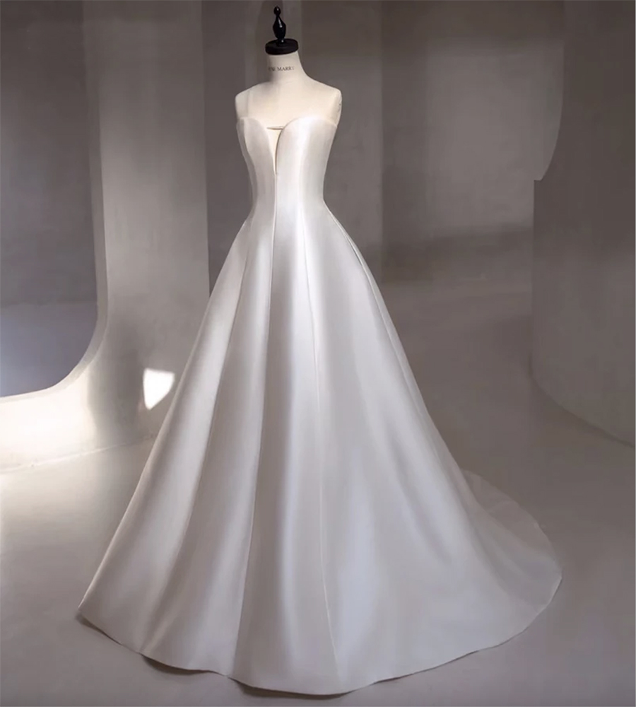 Newest Wedding Dress A-Line Satin Sweetheart Neckline Detachable Sleeves Custom Made Plus Sizes Bride Gown Vestidos De Novias 0509