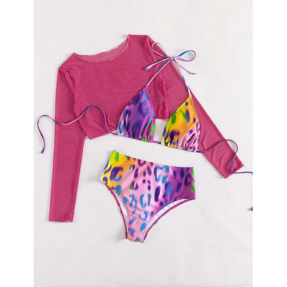 2024 New Sexy Long Sleeved Sunscreen Swimsuit Women's Three Piece Set High Waist Bikini
