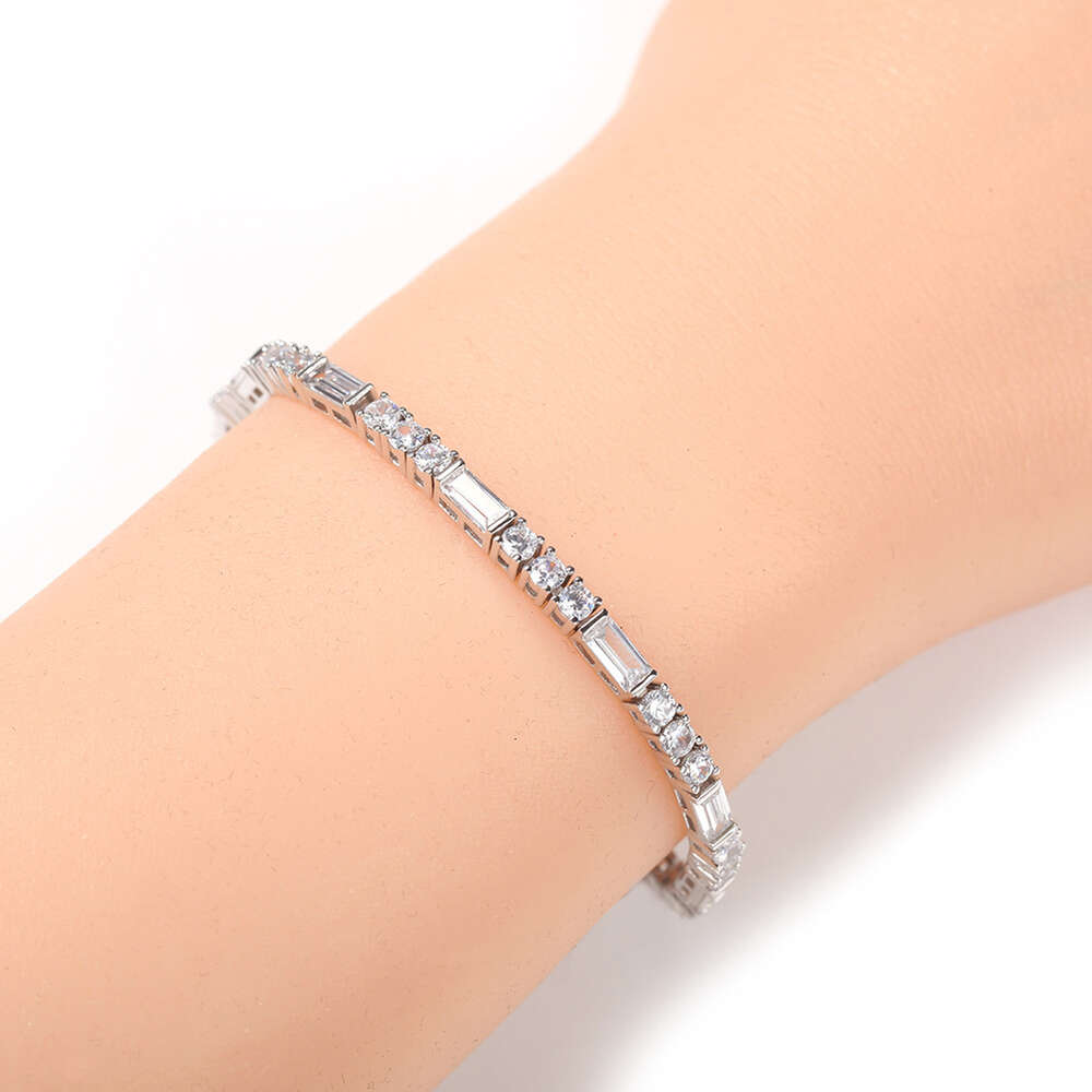 Wolf Tide 3mm Bling Cz Stone Tennis Bracelet Baguette Full Iced Out Round Square Cubic Zircon Chain Bangle Bracelets Hip Hop Top Quality Jewelry Acces