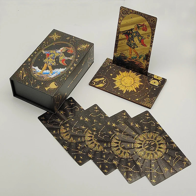 Luxe Finish Divinative Gold Foil Tarot Cards Fantastic Board Game Set For Predictive With Wooden Card Stand 240223