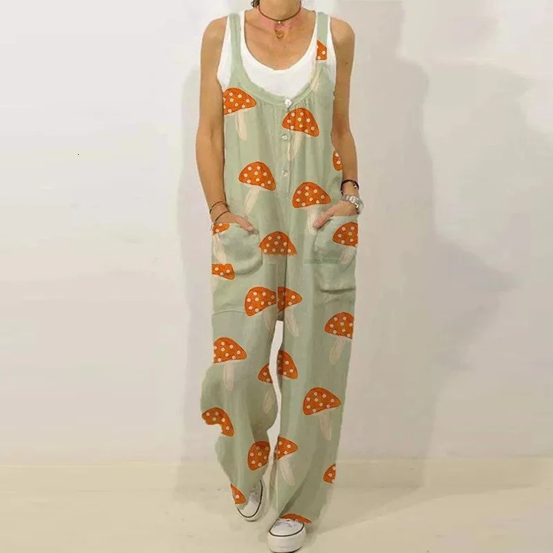 Sleeveless Jumpsuit Womens Summer Boho Floral Wide Leg Long Pants Rompers Ladies Strap Plus Size Casual Loose Beach Trousers 240308