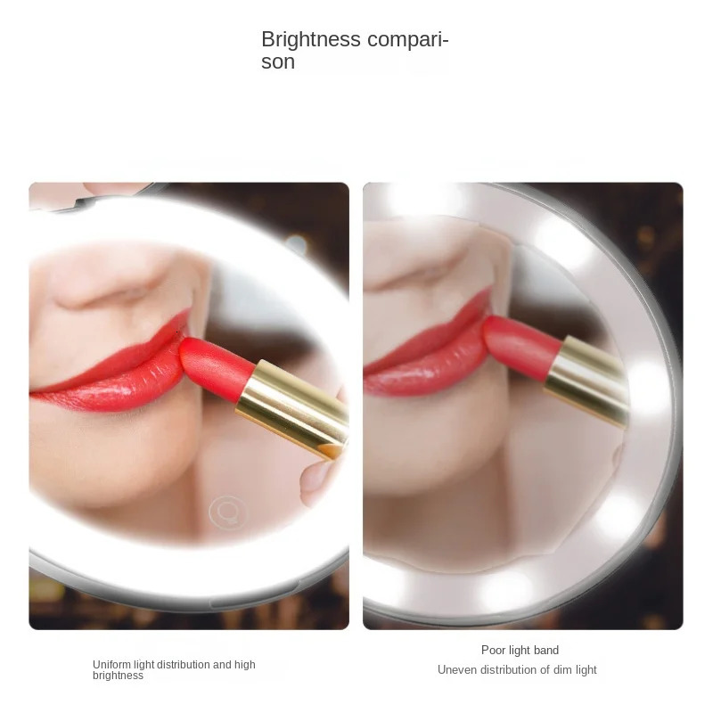 Mini Portable Folding Travel Mirror LED Light Makeup Mirror Compact Mirror 10X Magnification 2-sided Beauty Makeup Round Mirror 240228