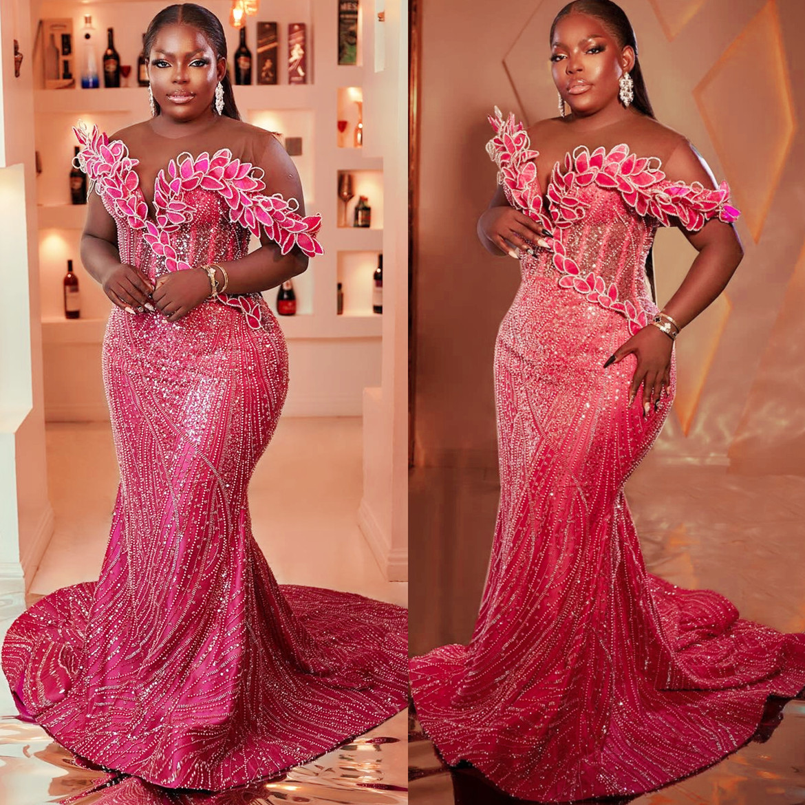 2024 Aso Ebi Fuchsia Mermaid Prom Dress Sequined Lace Beaded Evening Formal Party Second Reception 50th Birthday Engagement Gowns Dresses Robe De Soir