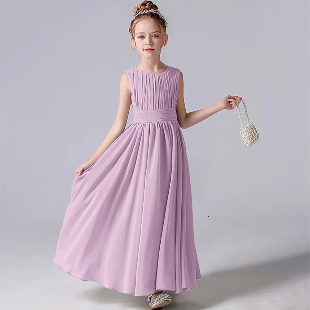 Dideyttawl Chiffon Pleated Flower Girl Dresses Sashes Kids Weddings Birthday Party Pageant Gowns Junior Bridesmaid Dress 240229