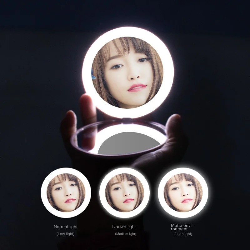 Mini Portable Folding Travel Mirror LED Light Makeup Mirror Compact Mirror 10X Magnification 2-sided Beauty Makeup Round Mirror 240228