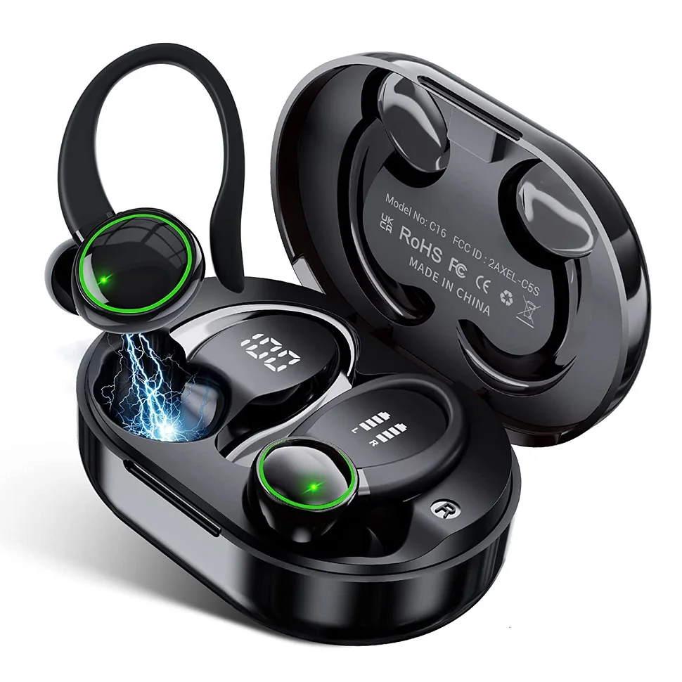 C16 TWS Bluetooth 5.3 Earhook Earphone Sports Headsets Led Headphone Wireless Earbuds Noise Reduction Microphone 48H HiFi Music Time