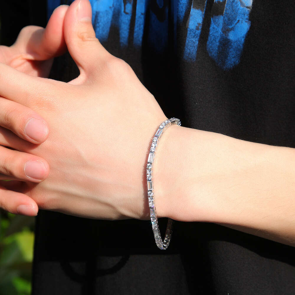 Wolf Tide 3mm Bling Cz Stone Tennis Bracelet Baguette Full Iced Out Round Square Cubic Zircon Chain Bangle Bracelets Hip Hop Top Quality Jewelry Acces