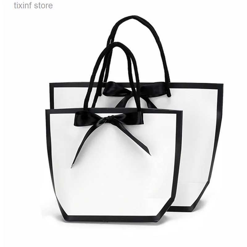 Gift Wrap 50 Gift Candy Kraft Paper White Shopping Bag Christmas Gift Cosmetic Packaging Bag Wedding Decoration Gift Wholesale T240309