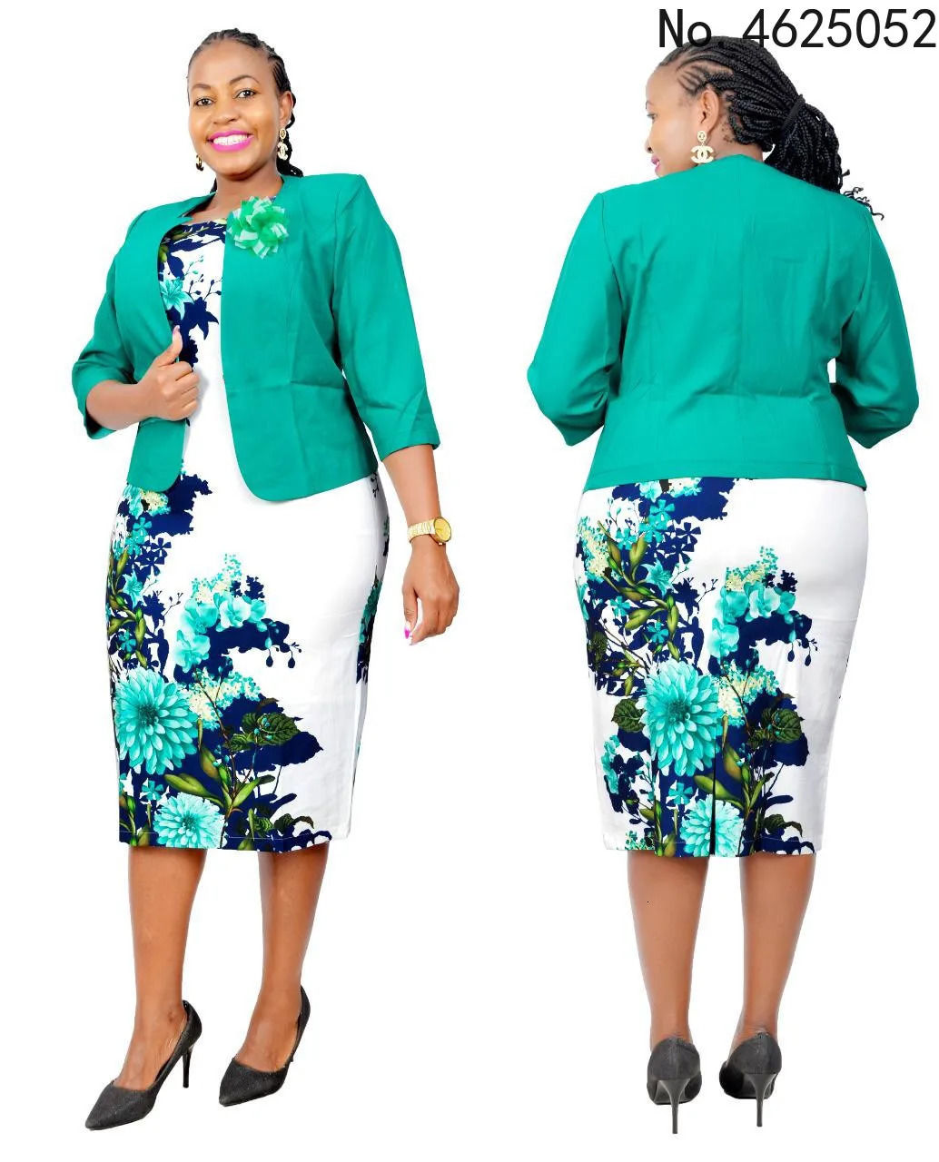 African Turkey Style Plus Size Printed Coat And Dress Suit For Women 240226