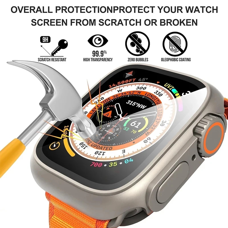 360 Full Waterproof Case For Apple Watch Ultra 2 9 7 8 45mm 41mm 49mm 44mm 40mm Glass Screen Protector Cover Case Bumper iWatch 4 5 SE 6