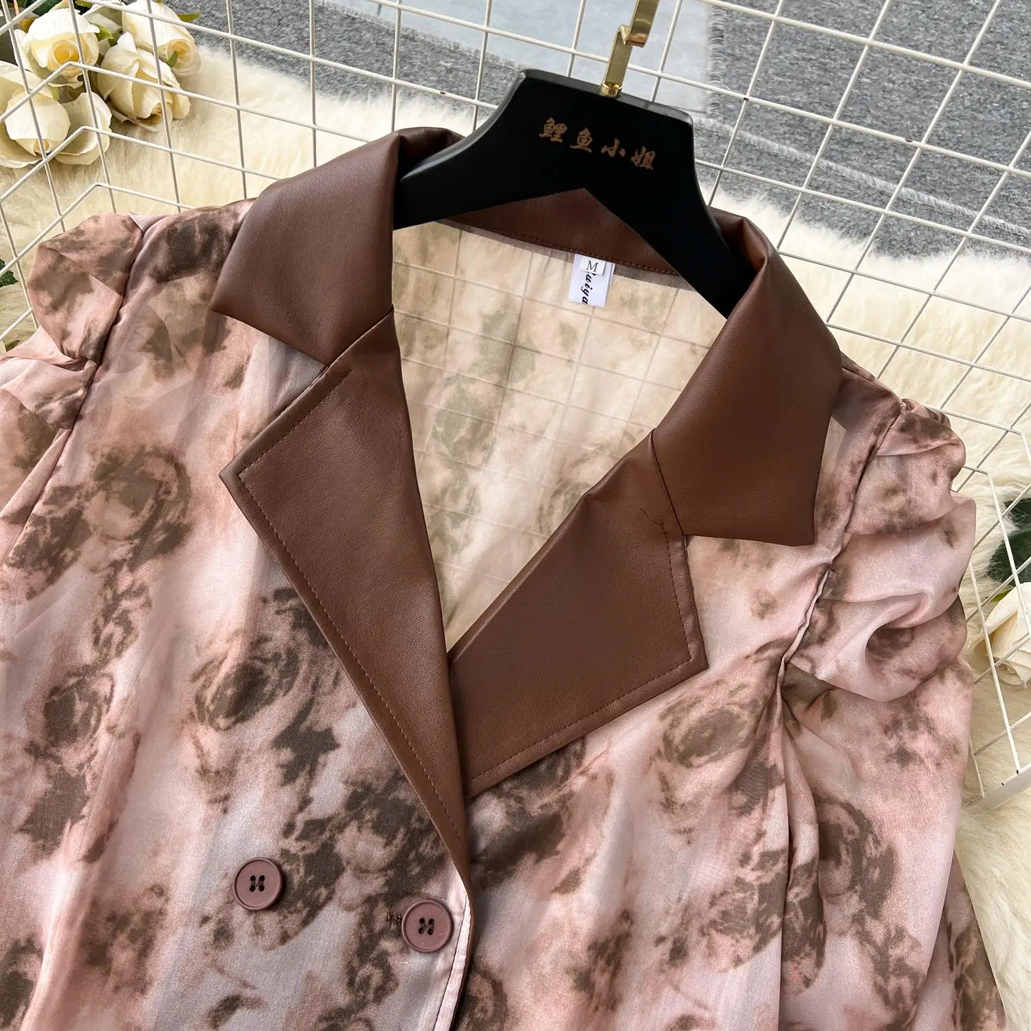 Dress Spring Summer Runway Two Piece Set Women Notched Collar Ral Print Lantern Sleeve Chiffon Tops Belt Leather Skirt Suit 2025