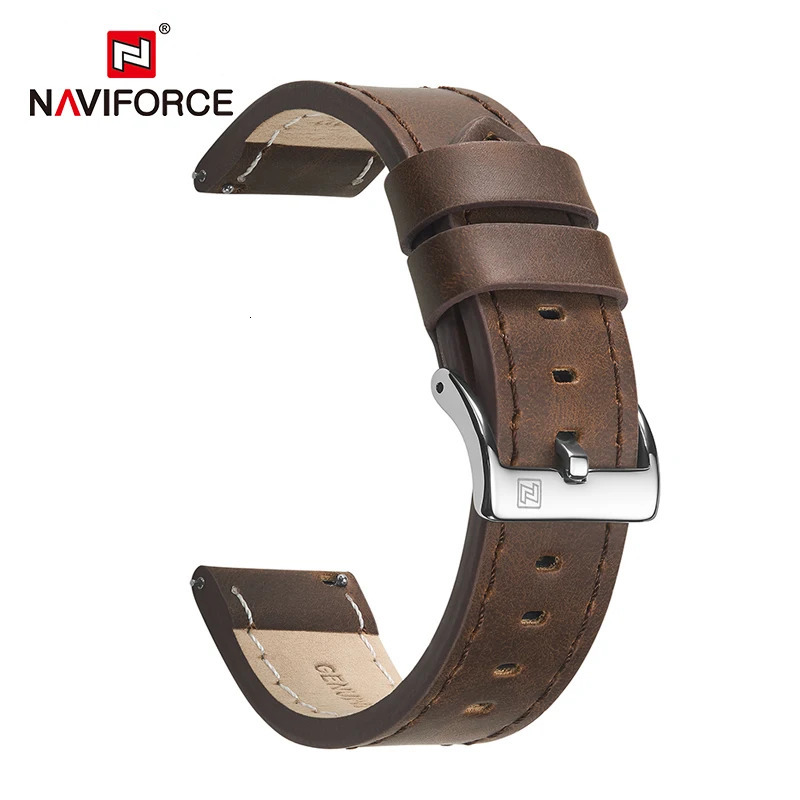 NAVIFORCE Casual PU Leather Watchbands Dark Brown Black Blue Men Women 23mm Watch Wrist Strap Belt With Stainless Steel Buckle 240301