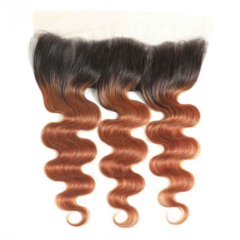 Brazilian Malaysian 100% Human Hair 13X4 Lace Frontal 27# 30# 1B/30 Ombre Color Body Wave Top Closures 12-24inch